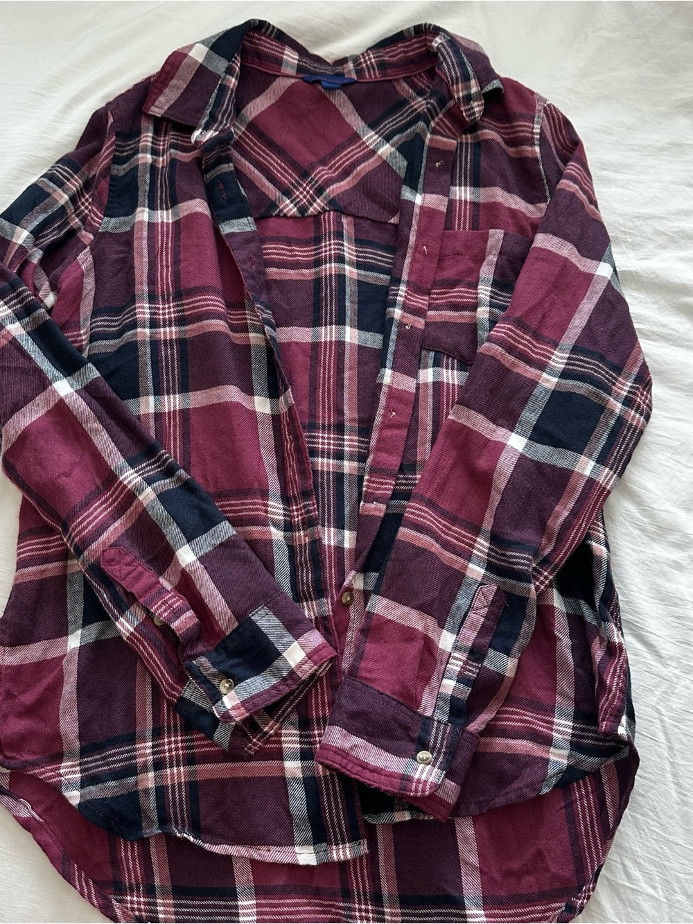 Aeropostale Burgundy, Navy and White Plaid Button-Down Shirt